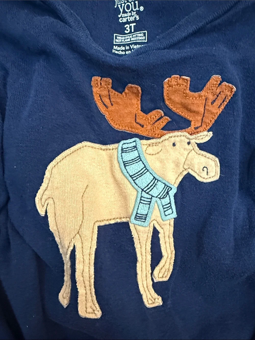 Just One You Navy Moose Appliqué Pajama Set with Striped Pants